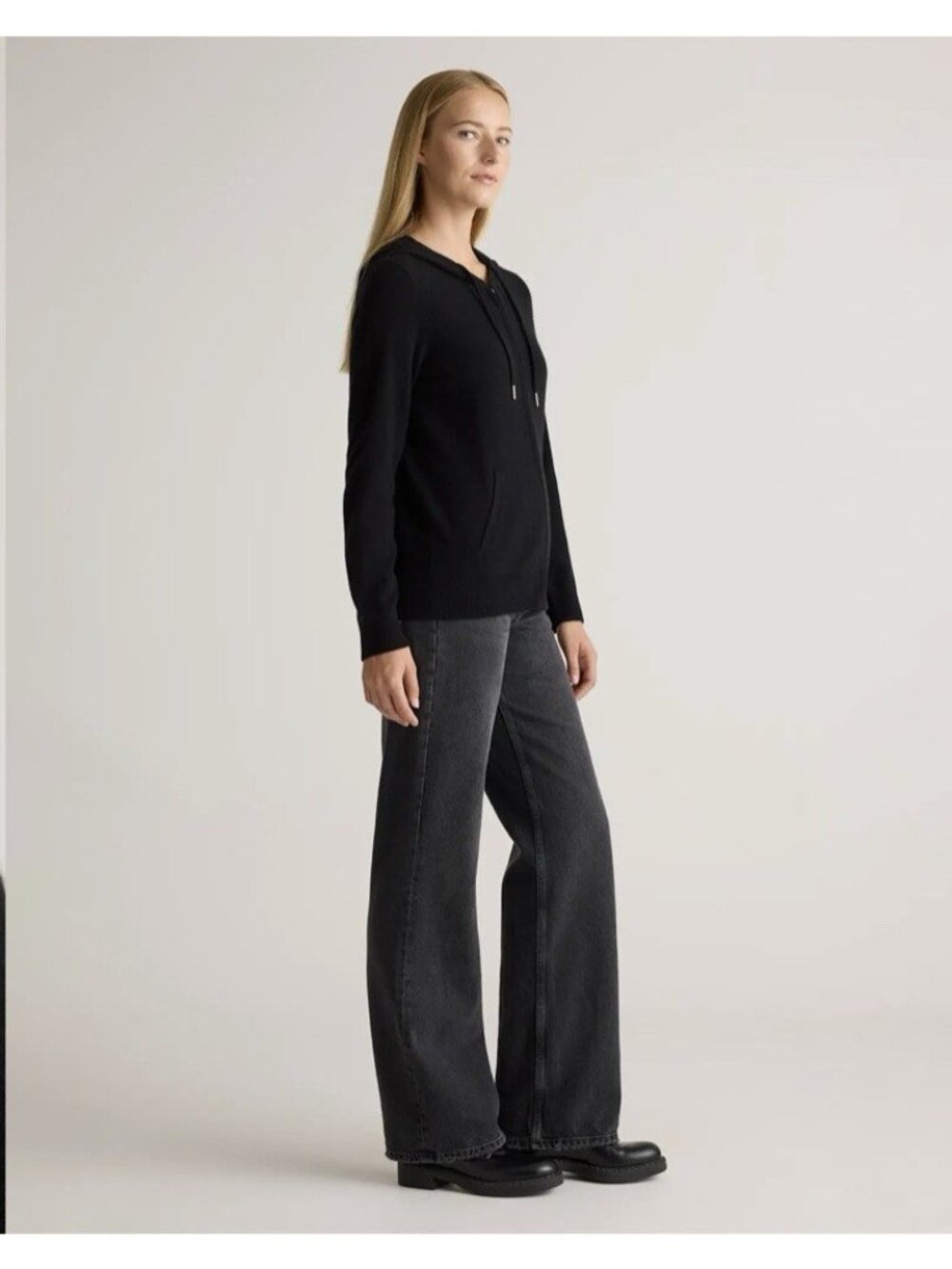 Quince $268 Mongolian Cashmere Full-Zip Hoodie Black Womens Size XL - Picture 4 of 16